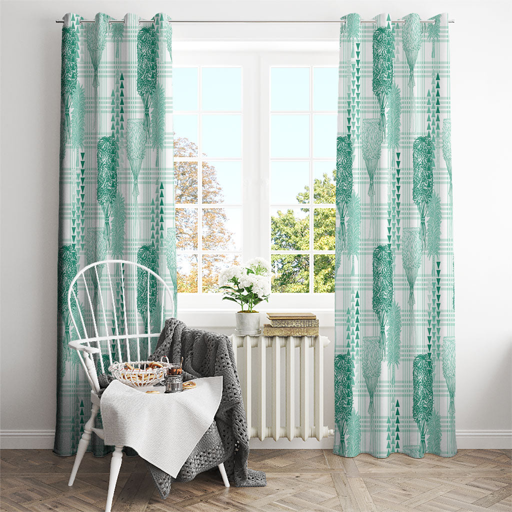 Aloha Hawaii Vintage Kahili Pa'a Lima Window Curtain Palaka Print Mossy Teal LT7 - Polynesian Pride
