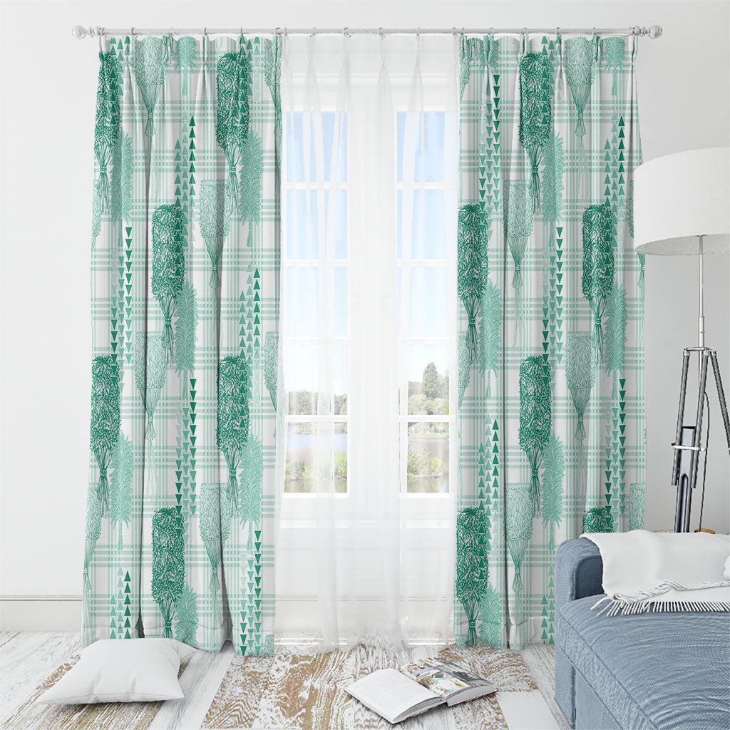Aloha Hawaii Vintage Kahili Pa'a Lima Window Curtain Palaka Print Mossy Teal LT7 - Polynesian Pride