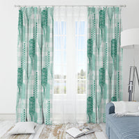 Aloha Hawaii Vintage Kahili Pa'a Lima Window Curtain Palaka Print Mossy Teal LT7 - Polynesian Pride