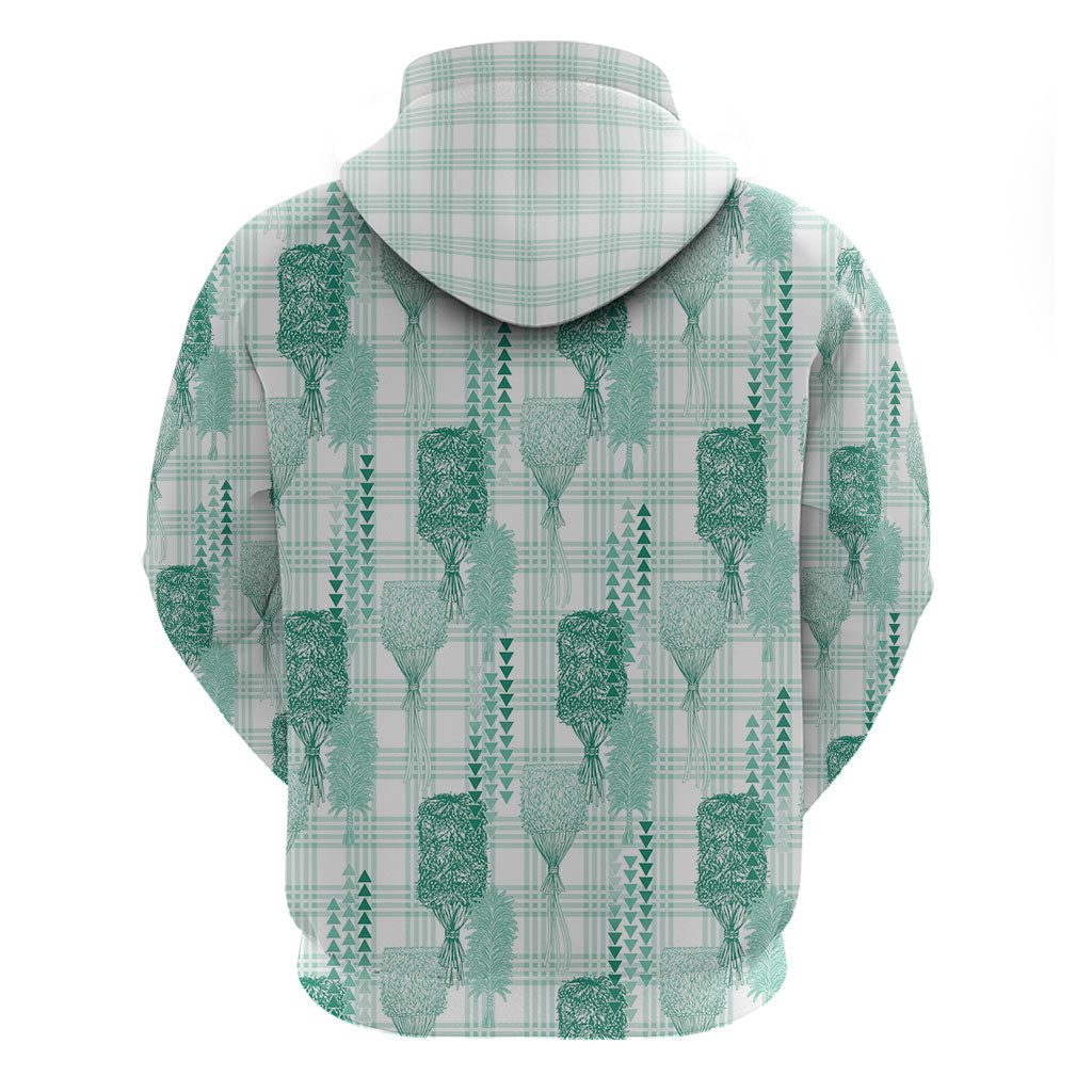 Aloha Hawaii Vintage Kahili Pa'a Lima Zip Hoodie Palaka Print Mossy Teal LT7 - Polynesian Pride