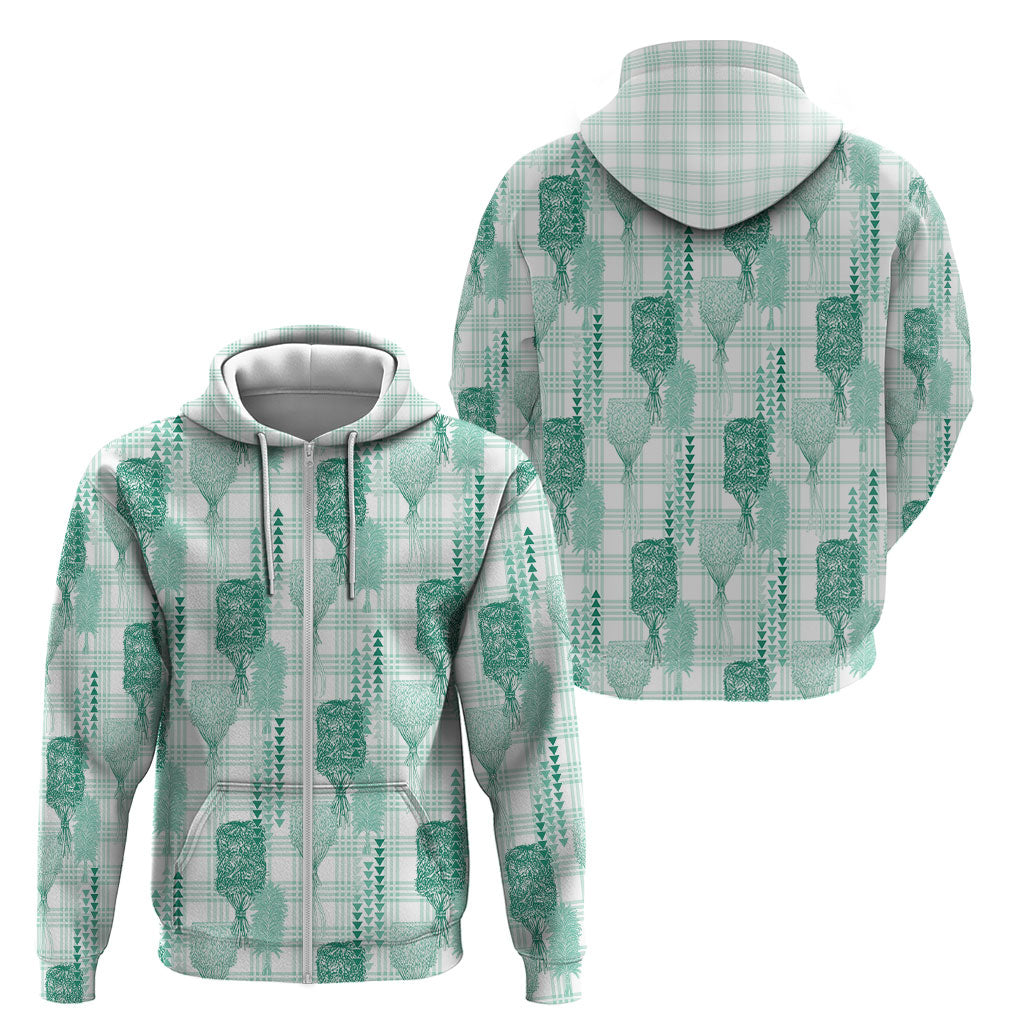 Aloha Hawaii Vintage Kahili Pa'a Lima Zip Hoodie Palaka Print Mossy Teal LT7 - Polynesian Pride
