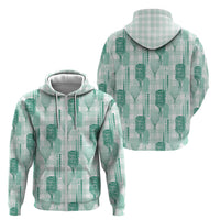 Aloha Hawaii Vintage Kahili Pa'a Lima Zip Hoodie Palaka Print Mossy Teal LT7 - Polynesian Pride