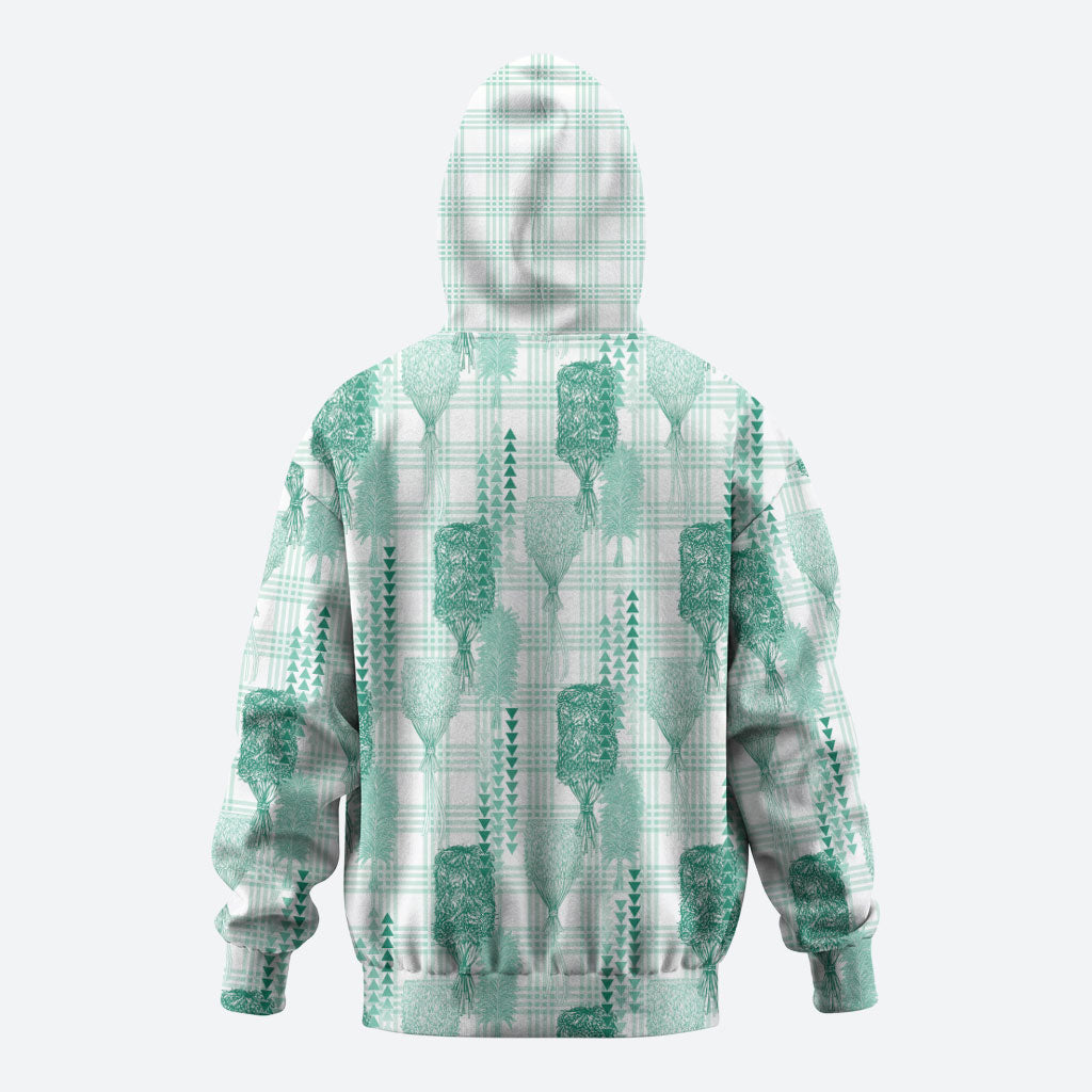 Aloha Hawaii Vintage Kahili Pa'a Lima Zip Hoodie Palaka Print Mossy Teal LT7 - Polynesian Pride