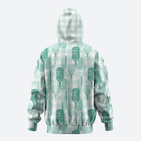 Aloha Hawaii Vintage Kahili Pa'a Lima Zip Hoodie Palaka Print Mossy Teal LT7 - Polynesian Pride