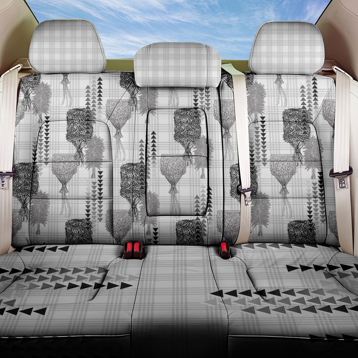 Aloha Hawaii Vintage Kahili Pa'a Lima Back Car Seat Cover Palaka Print Hinahina LT7 One Size Gray - Polynesian Pride