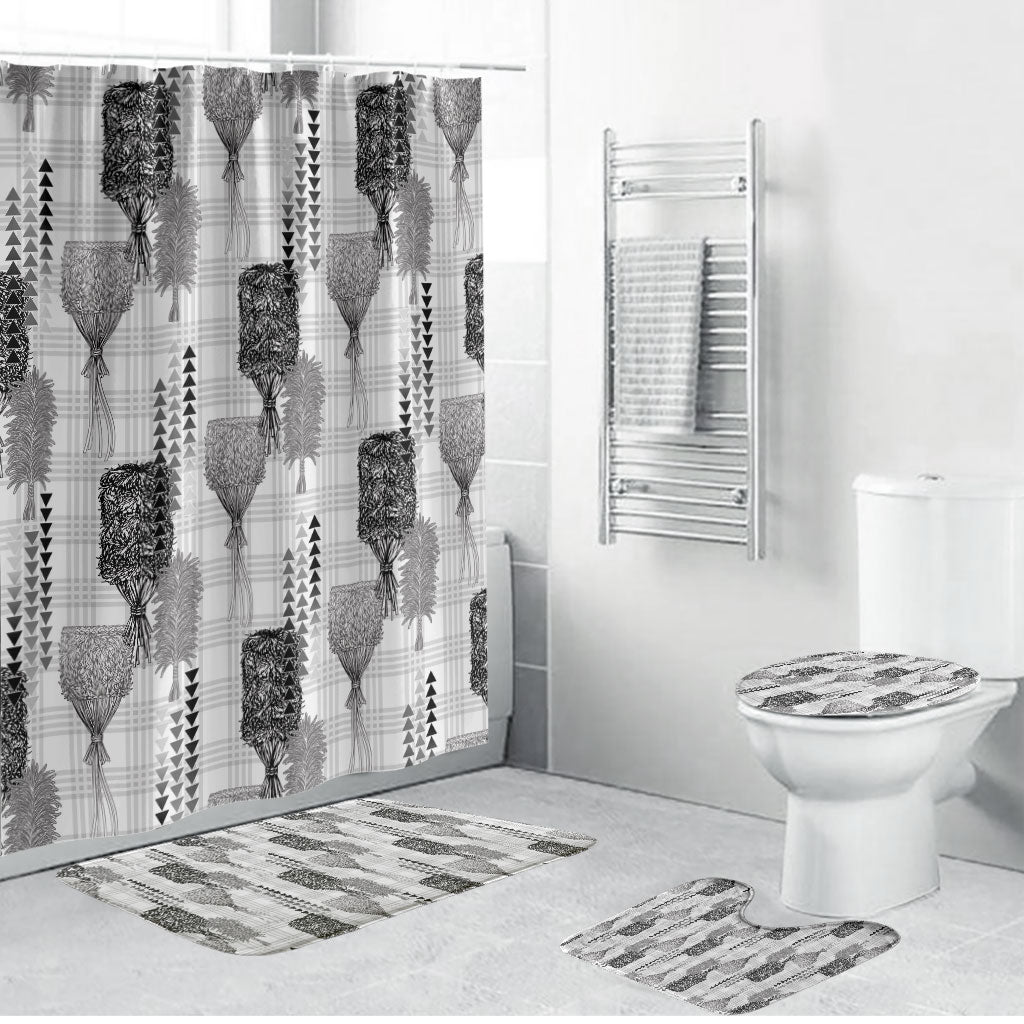 Aloha Hawaii Vintage Kahili Pa'a Lima Bathroom Set Palaka Print Hinahina LT7 Bathroom Set (4 pcs) Gray - Polynesian Pride