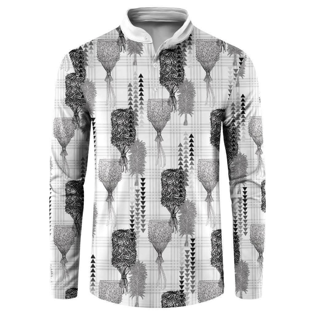 Aloha Hawaii Vintage Kahili Pa'a Lima Button Sweatshirt Palaka Print Hinahina LT7 Gray - Polynesian Pride