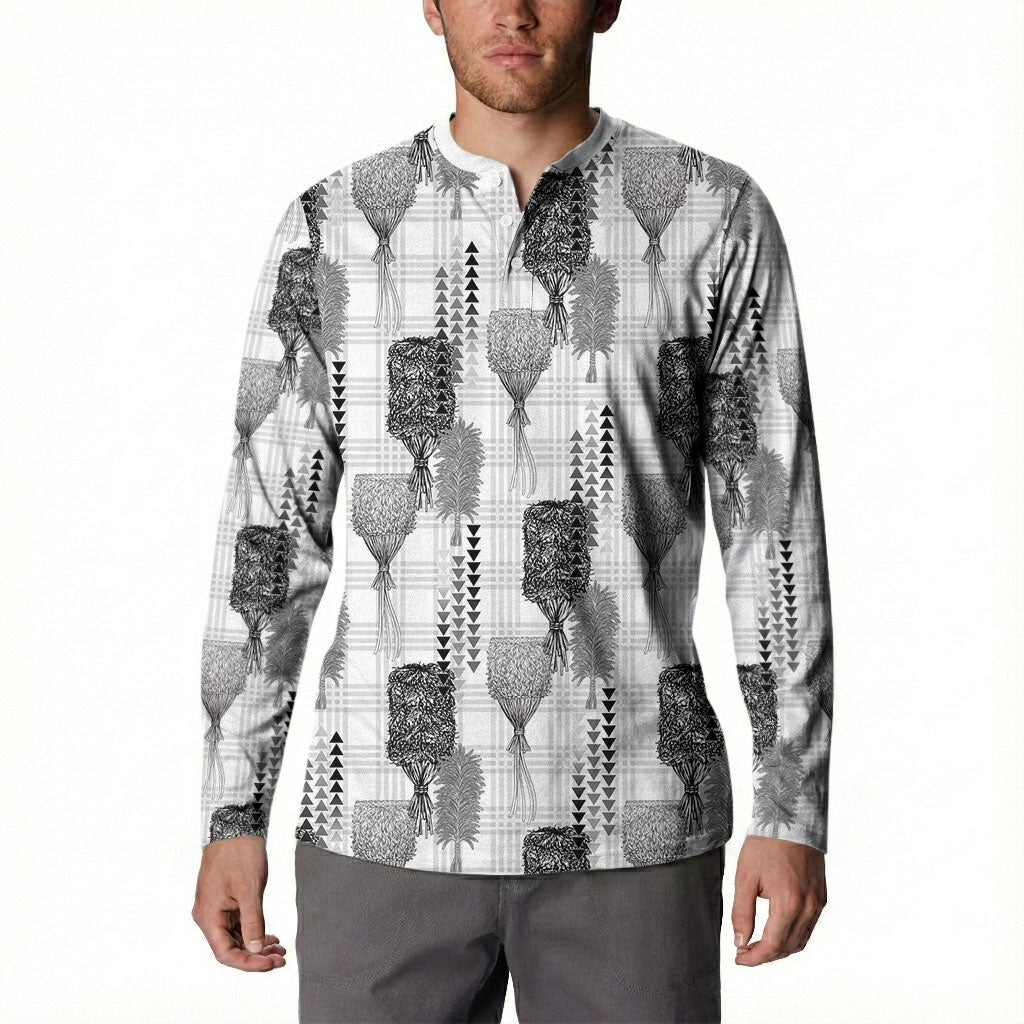 Aloha Hawaii Vintage Kahili Pa'a Lima Button Sweatshirt Palaka Print Hinahina LT7 - Polynesian Pride