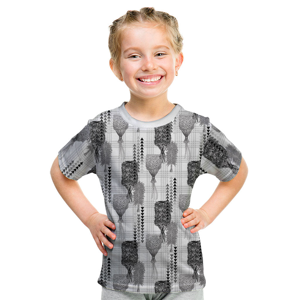 Aloha Hawaii Vintage Kahili Pa'a Lima Kid T Shirt Palaka Print Hinahina LT7 Gray - Polynesian Pride