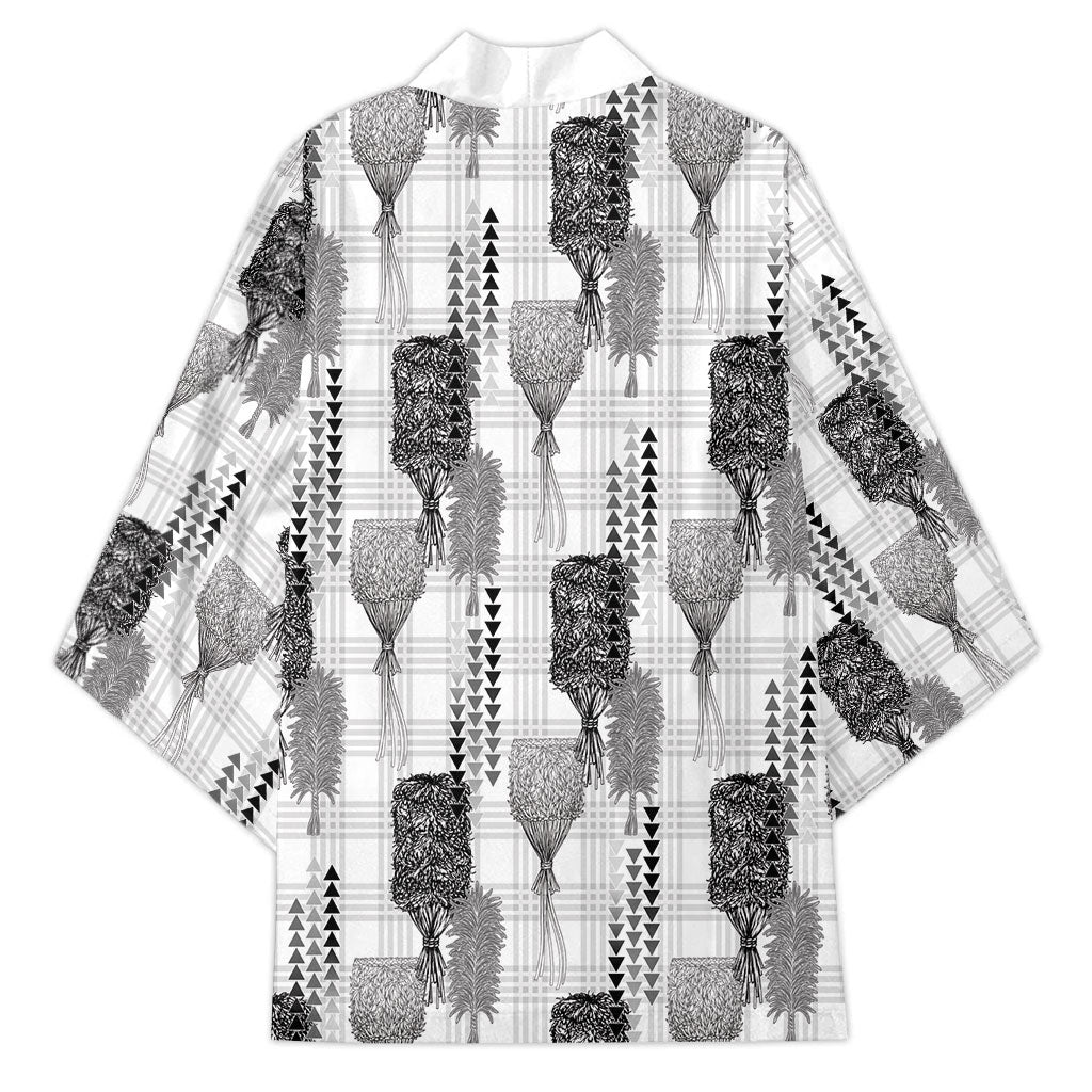 Aloha Hawaii Vintage Kahili Pa'a Lima Kimono Palaka Print Hinahina LT7 - Polynesian Pride