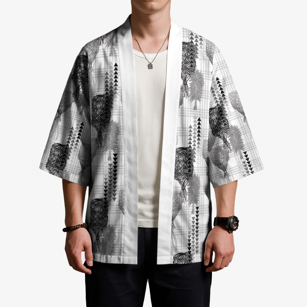 Aloha Hawaii Vintage Kahili Pa'a Lima Kimono Palaka Print Hinahina LT7 - Polynesian Pride