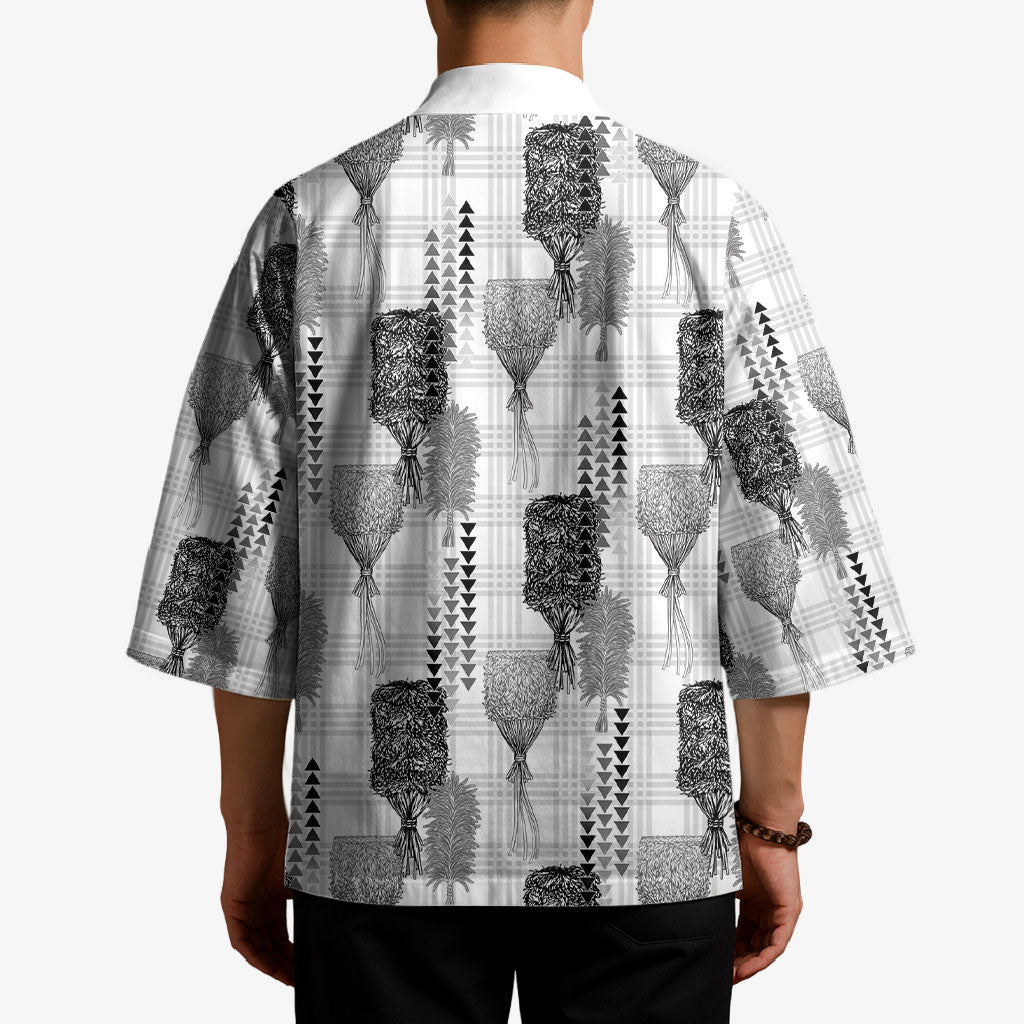 Aloha Hawaii Vintage Kahili Pa'a Lima Kimono Palaka Print Hinahina LT7 - Polynesian Pride