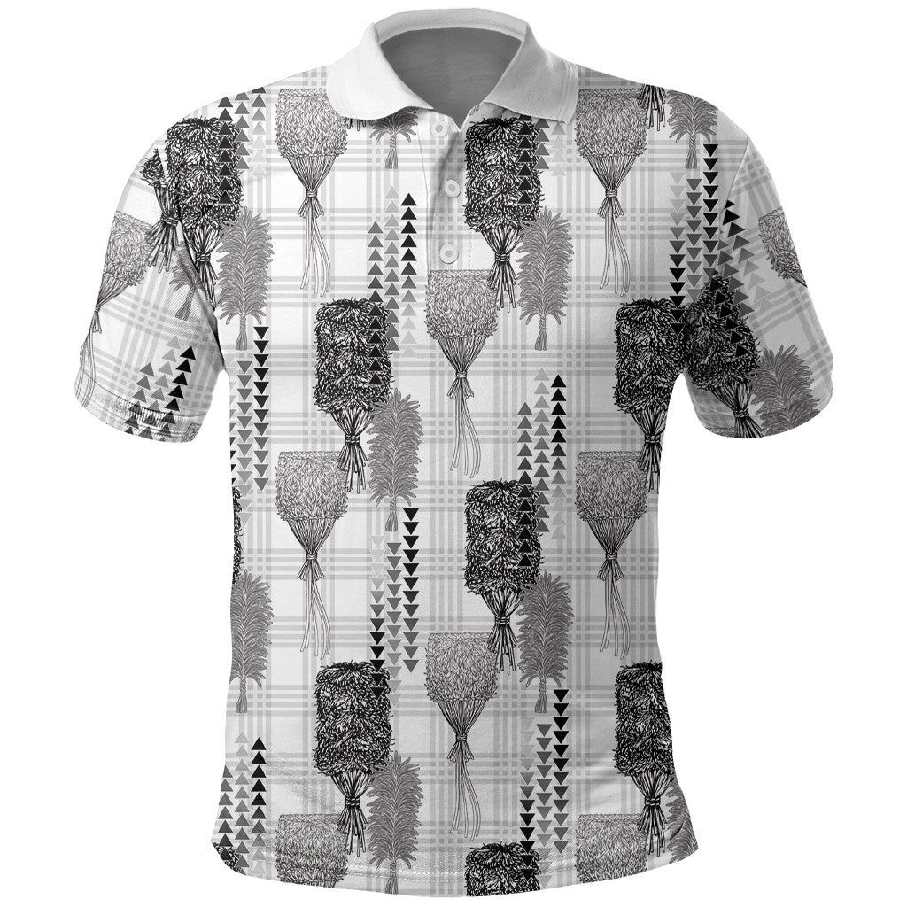 Aloha Hawaii Vintage Kahili Pa'a Lima Polo Shirt Palaka Print Hinahina LT7 Gray - Polynesian Pride