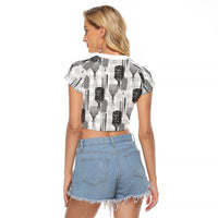 Aloha Hawaii Vintage Kahili Pa'a Lima Raglan Cropped T Shirt Palaka Print Hinahina LT7 - Polynesian Pride