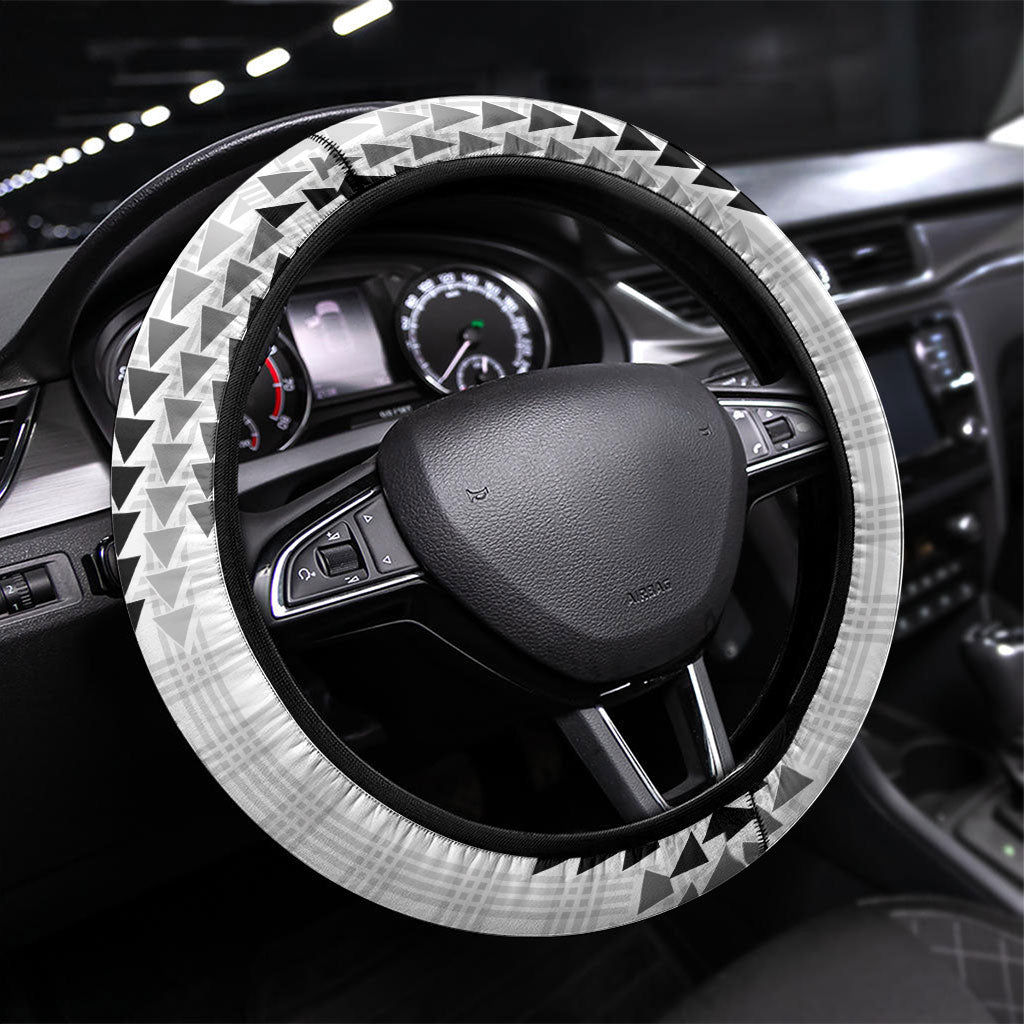 Aloha Hawaii Vintage Kahili Pa'a Lima Steering Wheel Cover Palaka Print Hinahina LT7 Universal Fit Gray - Polynesian Pride