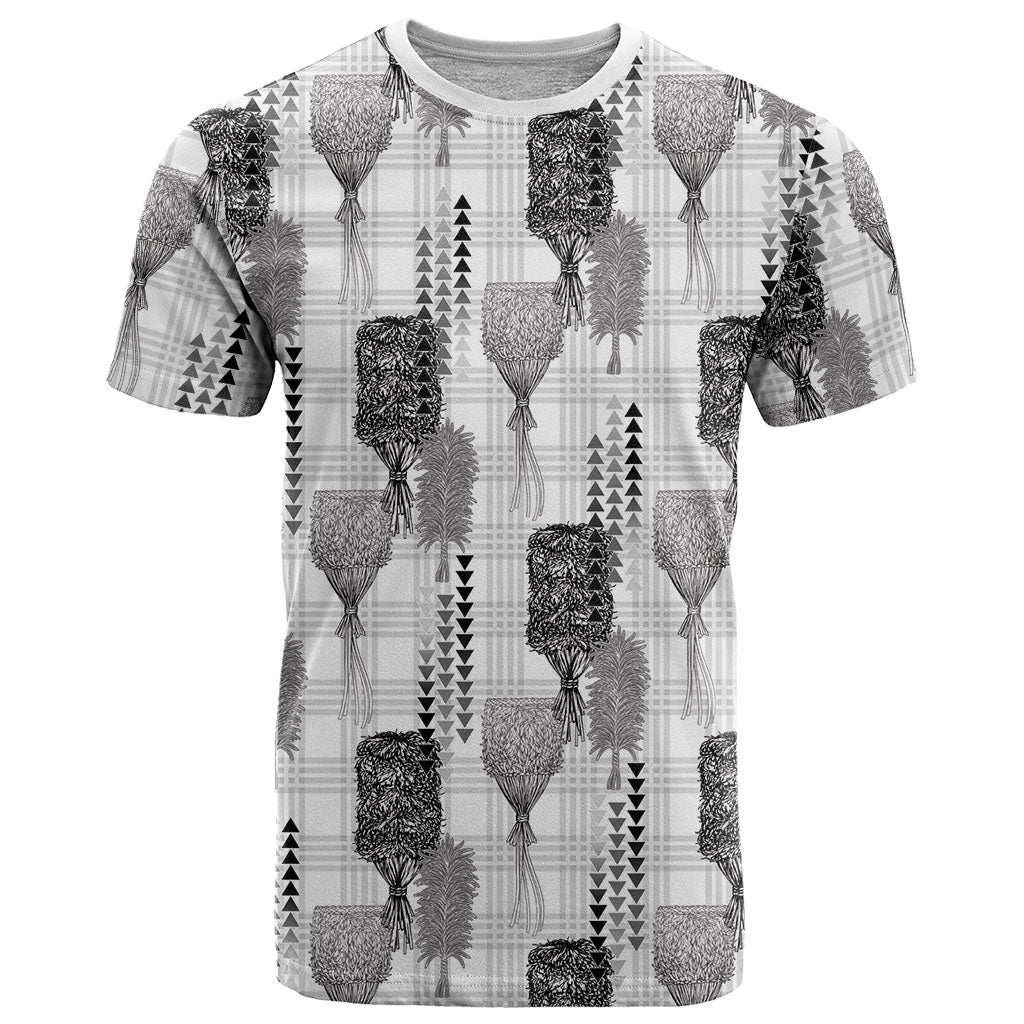 Aloha Hawaii Vintage Kahili Pa'a Lima T Shirt Palaka Print Hinahina LT7 Gray - Polynesian Pride