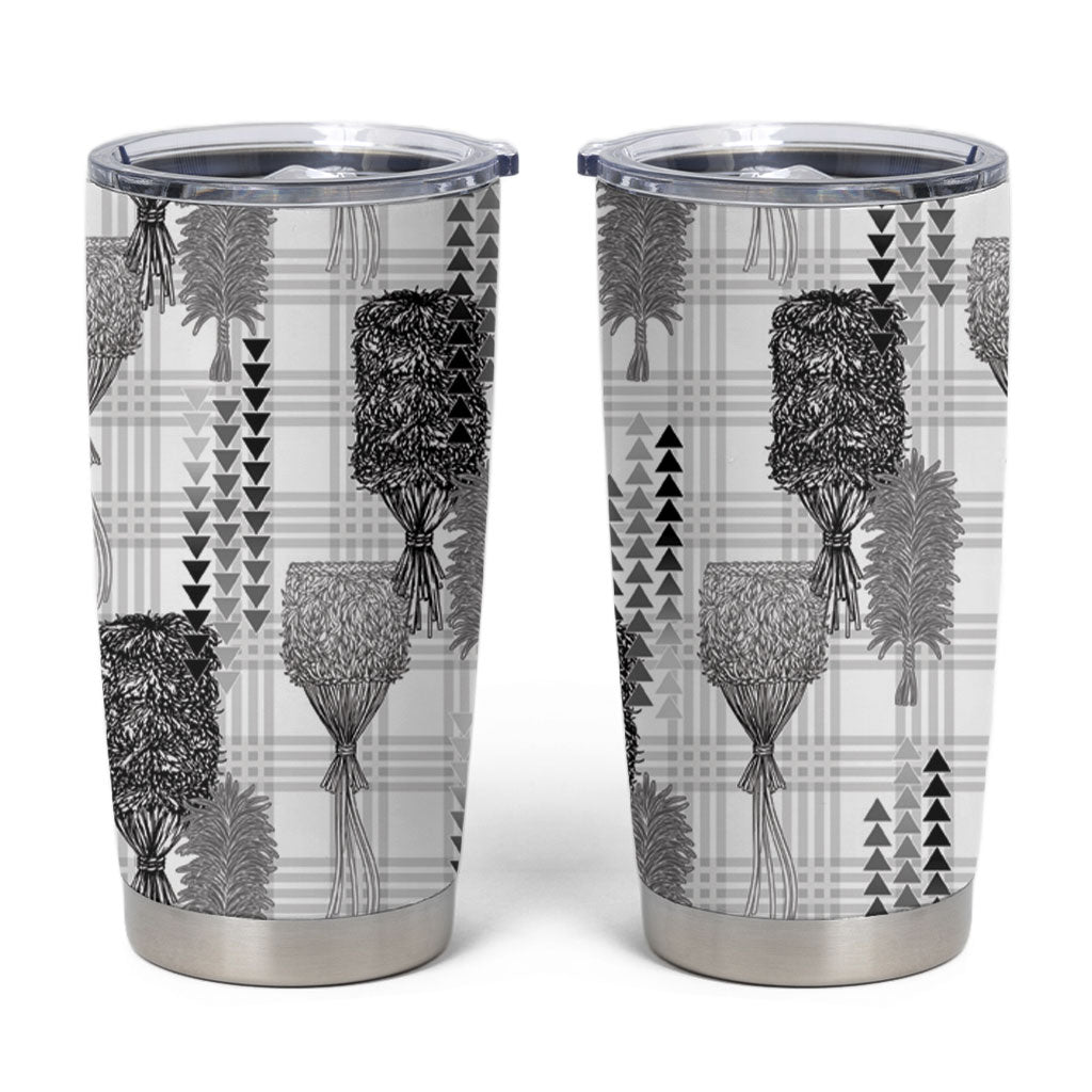 Aloha Hawaii Vintage Kahili Pa'a Lima Tumbler Cup Palaka Print Hinahina LT7 Gray - Polynesian Pride