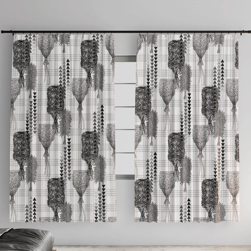 Aloha Hawaii Vintage Kahili Pa'a Lima Window Curtain Palaka Print Hinahina LT7 With Hooks Gray - Polynesian Pride