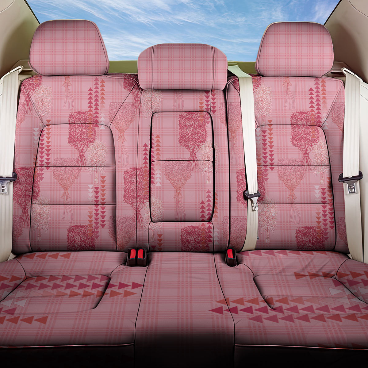 Aloha Hawaii Vintage Kahili Pa'a Lima Back Car Seat Cover Palaka Print Berry Pink LT7 One Size Pink - Polynesian Pride