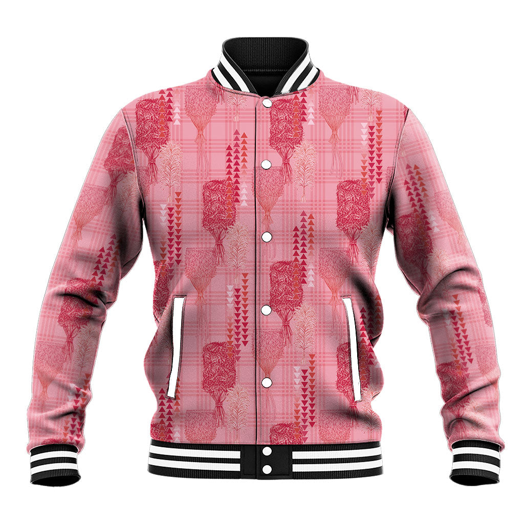 Aloha Hawaii Vintage Kahili Pa'a Lima Baseball Jacket Palaka Print Berry Pink LT7 Unisex Pink - Polynesian Pride