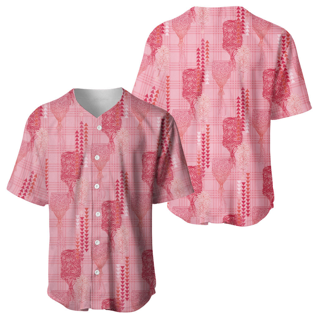 Aloha Hawaii Vintage Kahili Pa'a Lima Baseball Jersey Palaka Print Berry Pink LT7 - Polynesian Pride