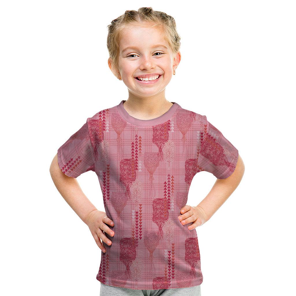 Aloha Hawaii Vintage Kahili Pa'a Lima Kid T Shirt Palaka Print Berry Pink LT7 Pink - Polynesian Pride