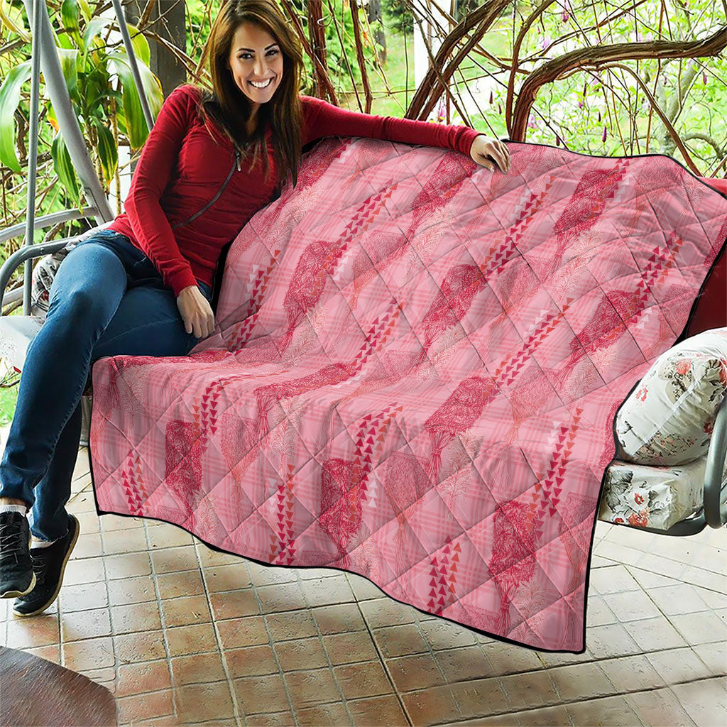 Aloha Hawaii Vintage Kahili Pa'a Lima Quilt Palaka Print Berry Pink LT7 - Polynesian Pride