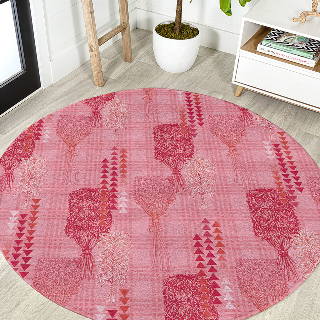Aloha Hawaii Vintage Kahili Pa'a Lima Round Carpet Palaka Print Berry Pink LT7 Pink - Polynesian Pride