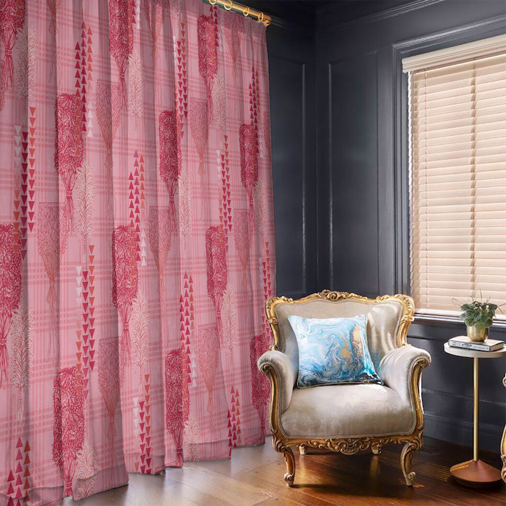 Aloha Hawaii Vintage Kahili Pa'a Lima Window Curtain Palaka Print Berry Pink LT7 - Polynesian Pride