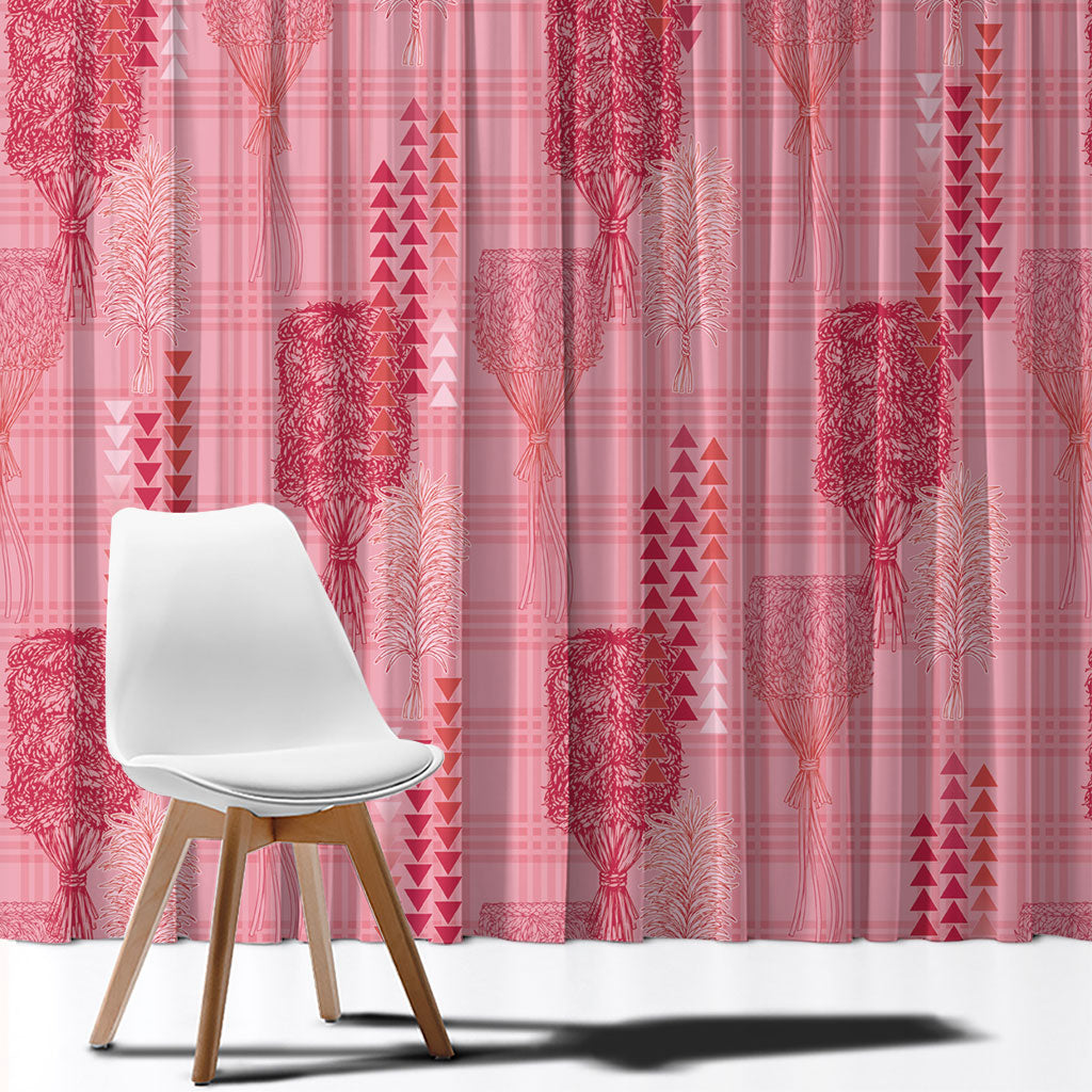 Aloha Hawaii Vintage Kahili Pa'a Lima Window Curtain Palaka Print Berry Pink LT7 - Polynesian Pride