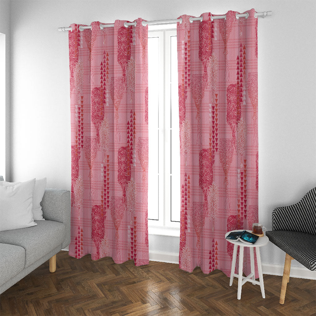 Aloha Hawaii Vintage Kahili Pa'a Lima Window Curtain Palaka Print Berry Pink LT7 With Grommets Pink - Polynesian Pride