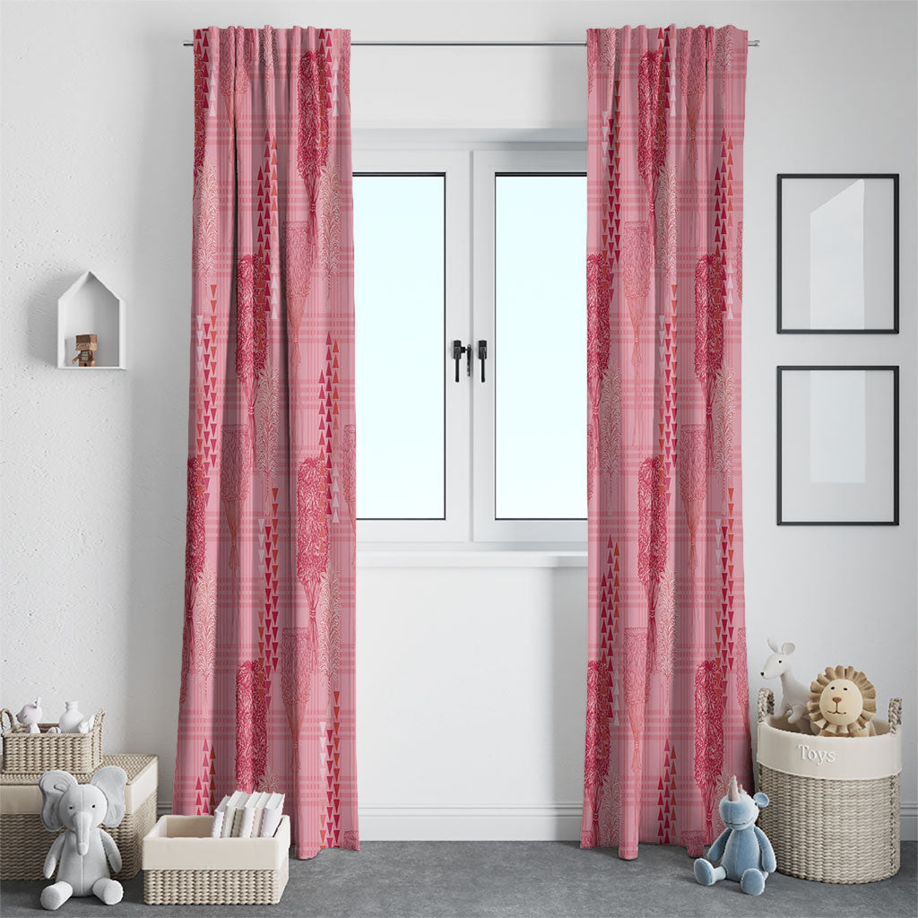 Aloha Hawaii Vintage Kahili Pa'a Lima Window Curtain Palaka Print Berry Pink LT7 - Polynesian Pride
