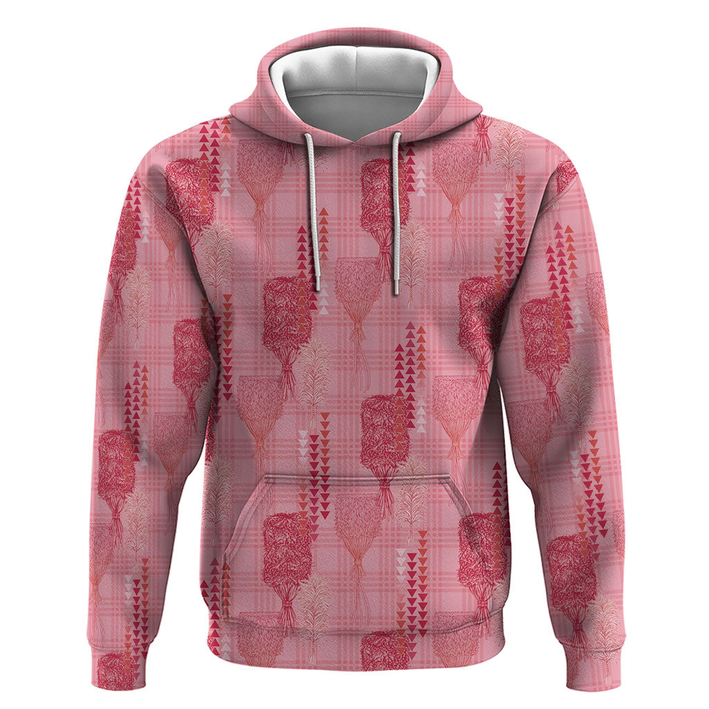 Aloha Hawaii Vintage Kahili Pa'a Lima Zip Hoodie Palaka Print Berry Pink LT7 Pullover Hoodie Pink - Polynesian Pride