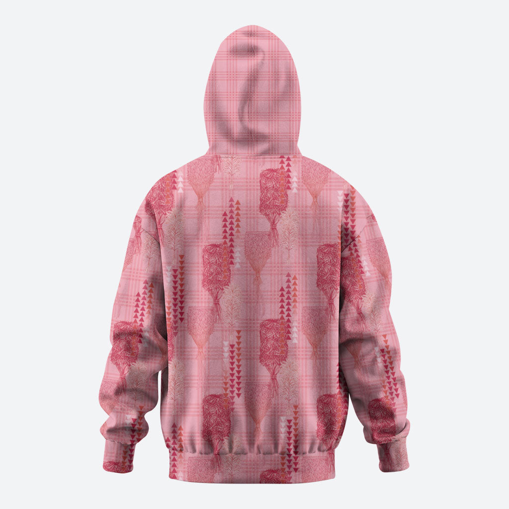 Aloha Hawaii Vintage Kahili Pa'a Lima Zip Hoodie Palaka Print Berry Pink LT7 - Polynesian Pride