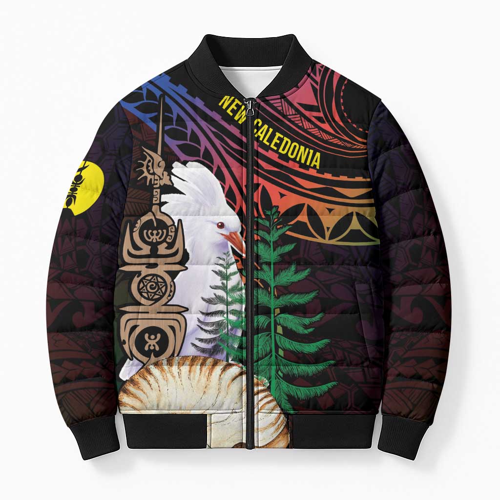 New Caledonia Kanaky Personalized Bomber Puffer Jacket Kagu Bird Emblem LT7 Unisex Black - Polynesian Pride