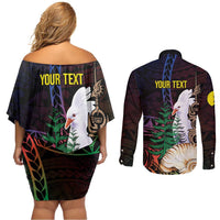 New Caledonia Kanaky Personalized Couples Matching Off Shoulder Short Dress and Long Sleeve Button Shirt Kagu Bird Emblem LT7 - Polynesian Pride