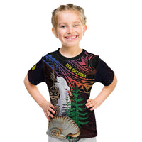 New Caledonia Kanaky Personalized Kid T Shirt Kagu Bird Emblem LT7 Black - Polynesian Pride