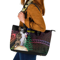New Caledonia Kanaky Personalized Leather Tote Bag Kagu Bird Emblem LT7 Black - Polynesian Pride