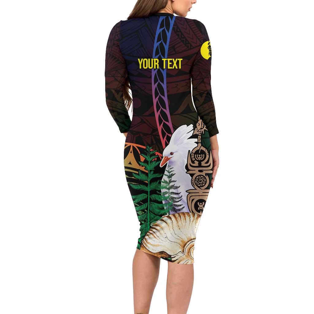 New Caledonia Kanaky Personalized Long Sleeve Bodycon Dress Kagu Bird Emblem LT7 - Polynesian Pride