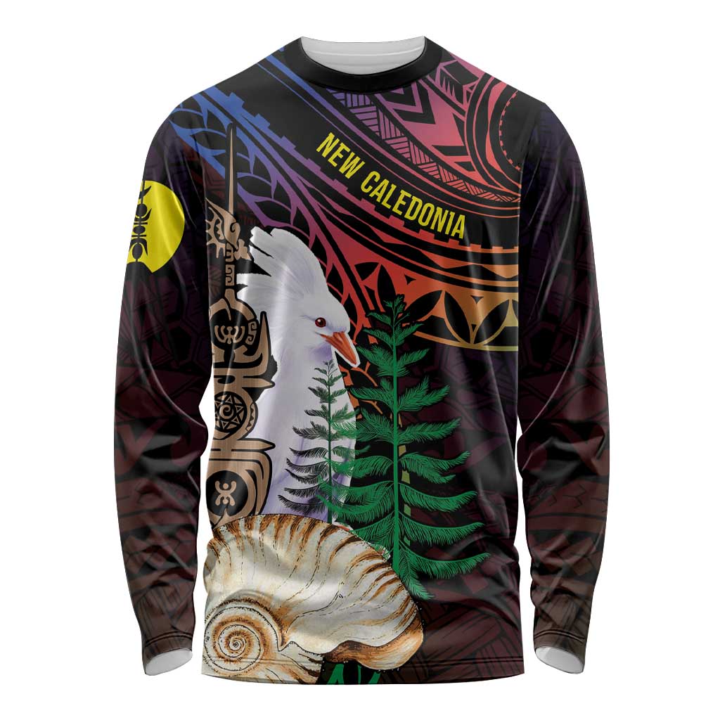 New Caledonia Kanaky Personalized Long Sleeve Shirt Kagu Bird Emblem LT7 Unisex Black - Polynesian Pride