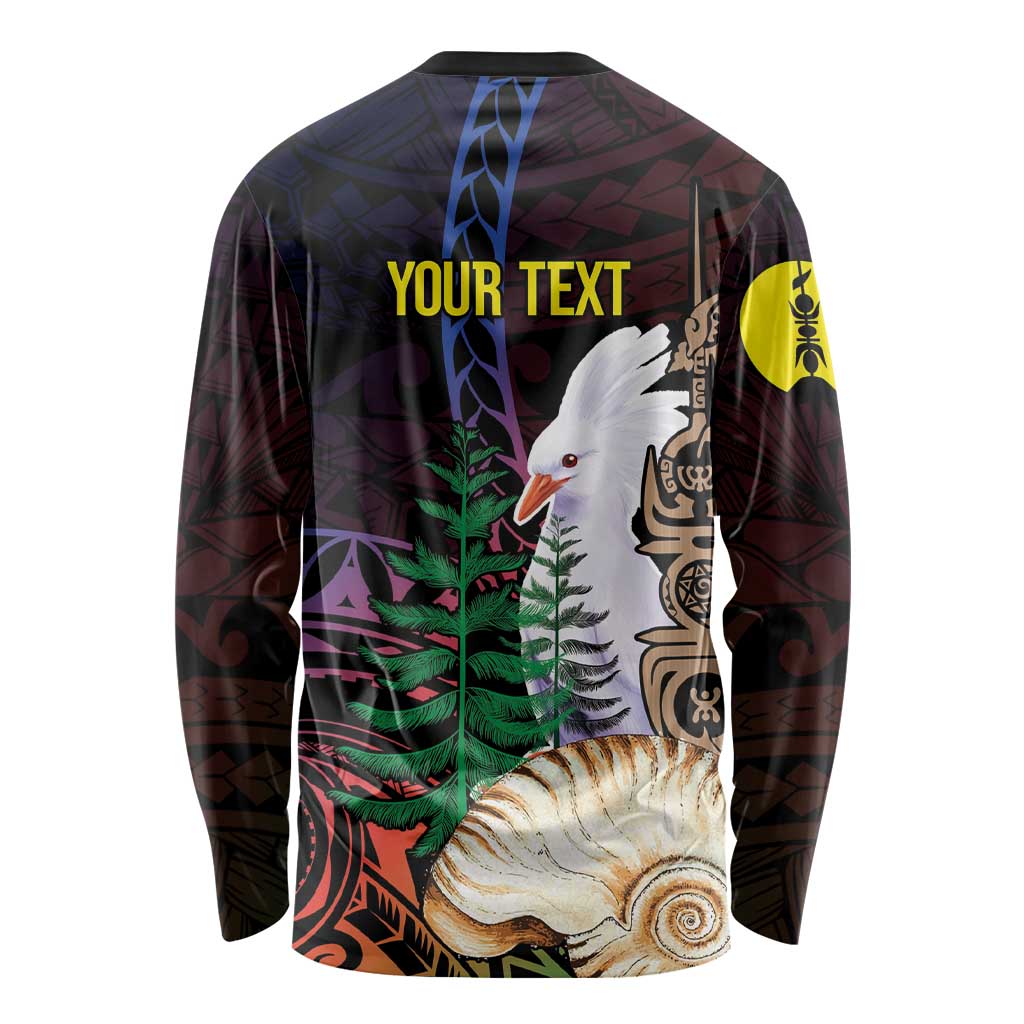 New Caledonia Kanaky Personalized Long Sleeve Shirt Kagu Bird Emblem LT7 - Polynesian Pride