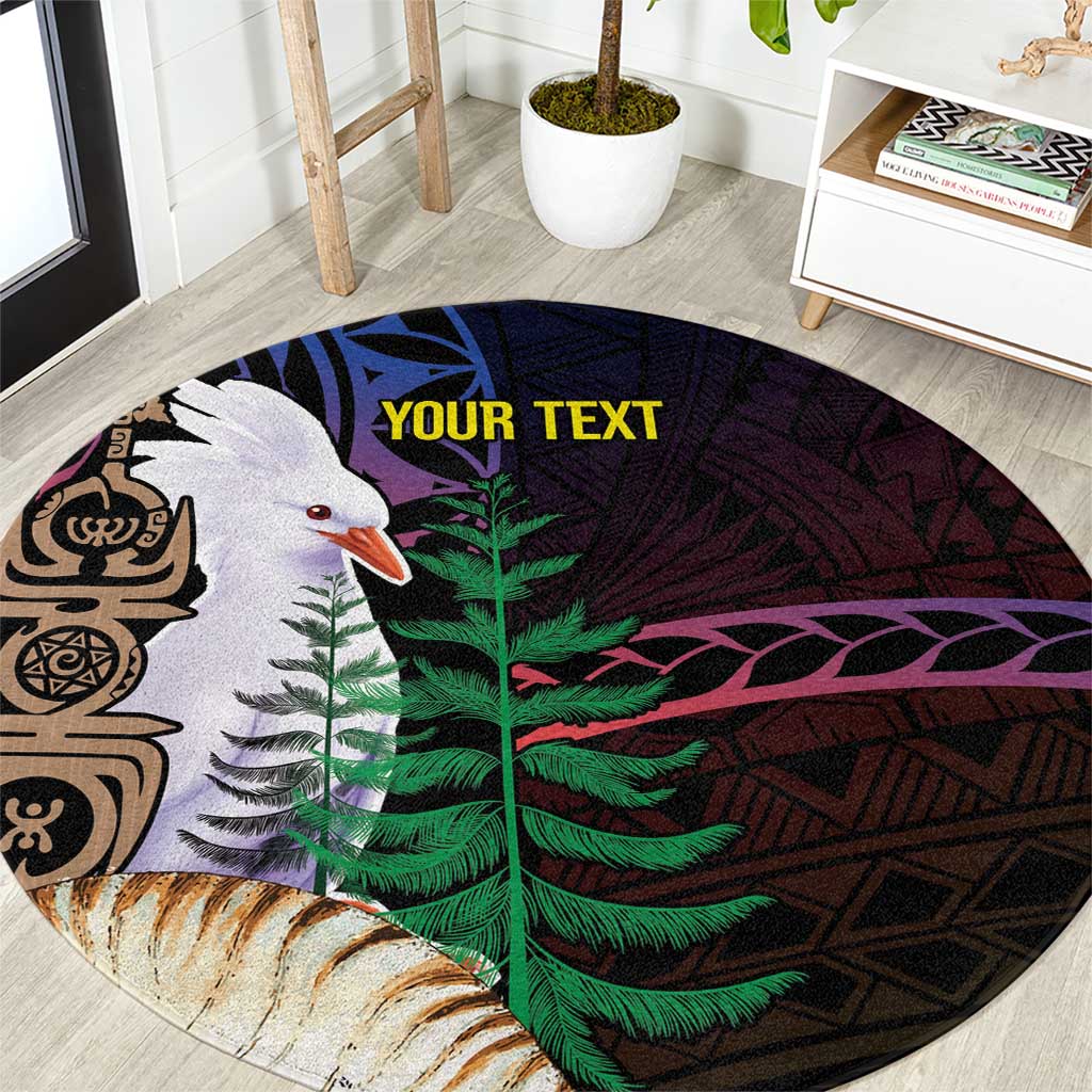 New Caledonia Kanaky Personalized Round Carpet Kagu Bird Emblem LT7 Black - Polynesian Pride