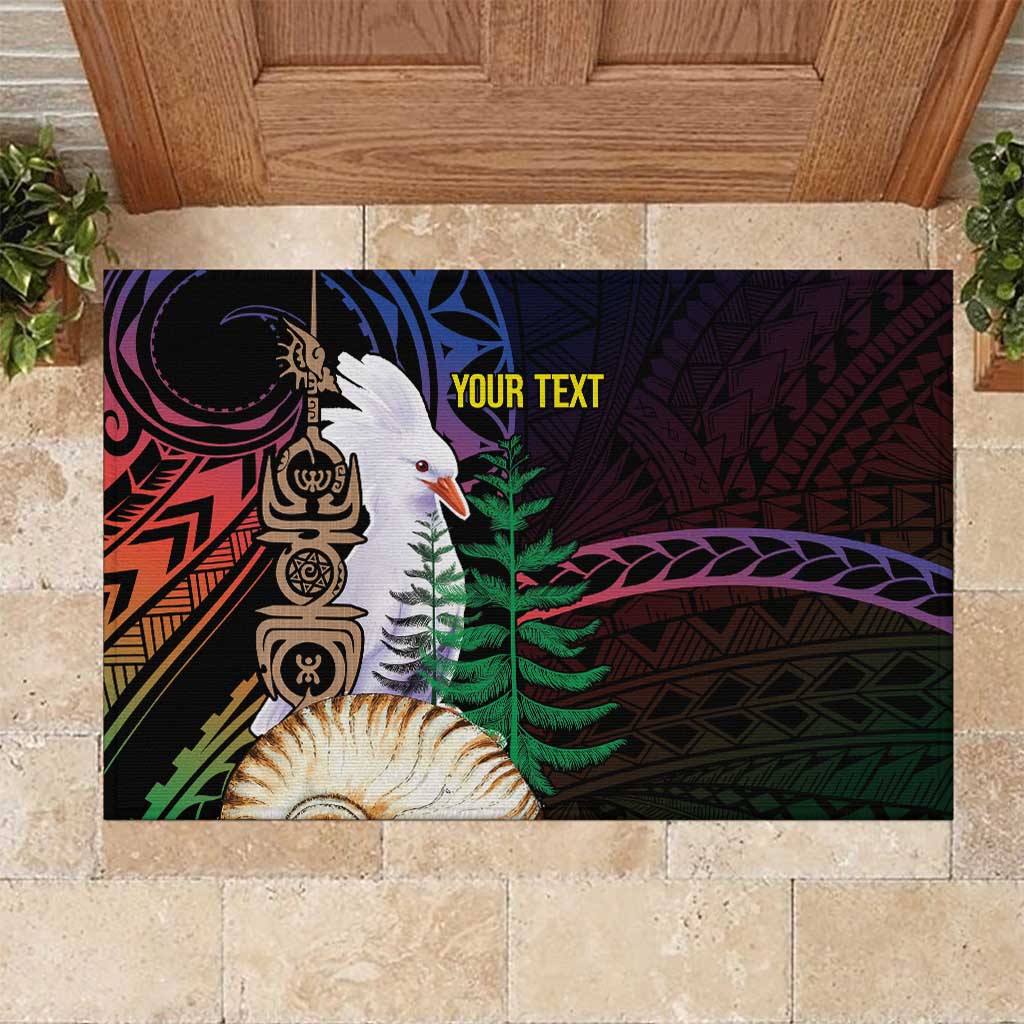 New Caledonia Kanaky Personalized Rubber Doormat Kagu Bird Emblem LT7 Black - Polynesian Pride