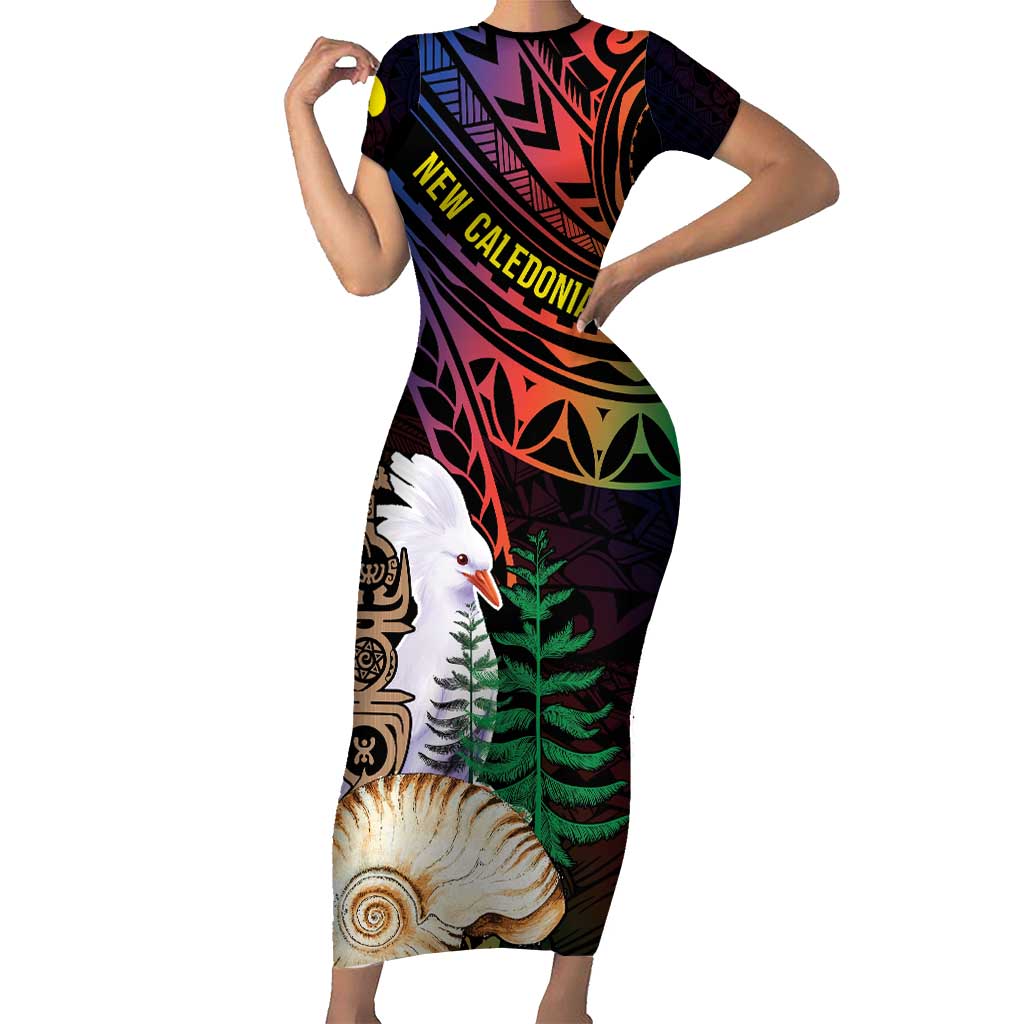 New Caledonia Kanaky Personalized Short Sleeve Bodycon Dress Kagu Bird Emblem LT7 Long Dress Black - Polynesian Pride