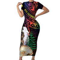 New Caledonia Kanaky Personalized Short Sleeve Bodycon Dress Kagu Bird Emblem LT7 Long Dress Black - Polynesian Pride