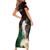 New Caledonia Kanaky Personalized Short Sleeve Bodycon Dress Kagu Bird Emblem LT7 - Polynesian Pride