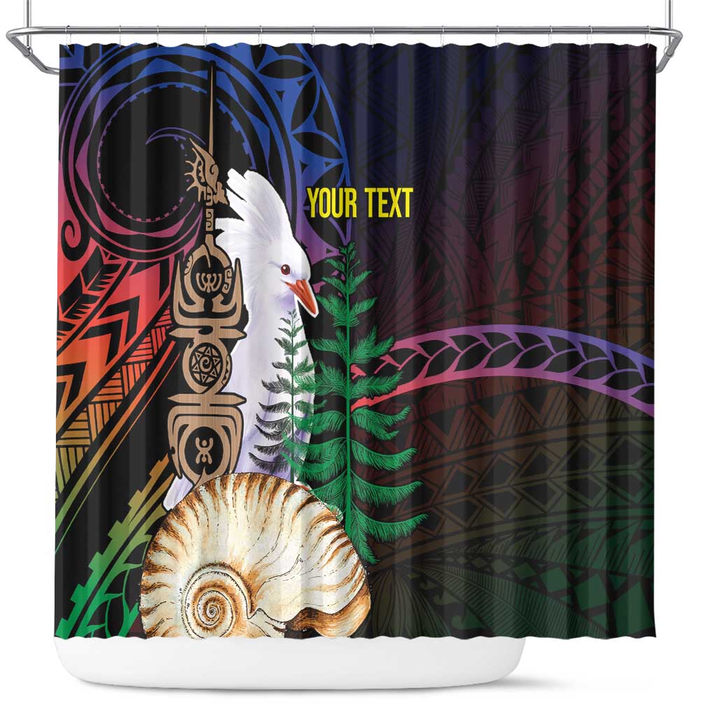 New Caledonia Kanaky Personalized Shower Curtain Kagu Bird Emblem LT7 Black - Polynesian Pride