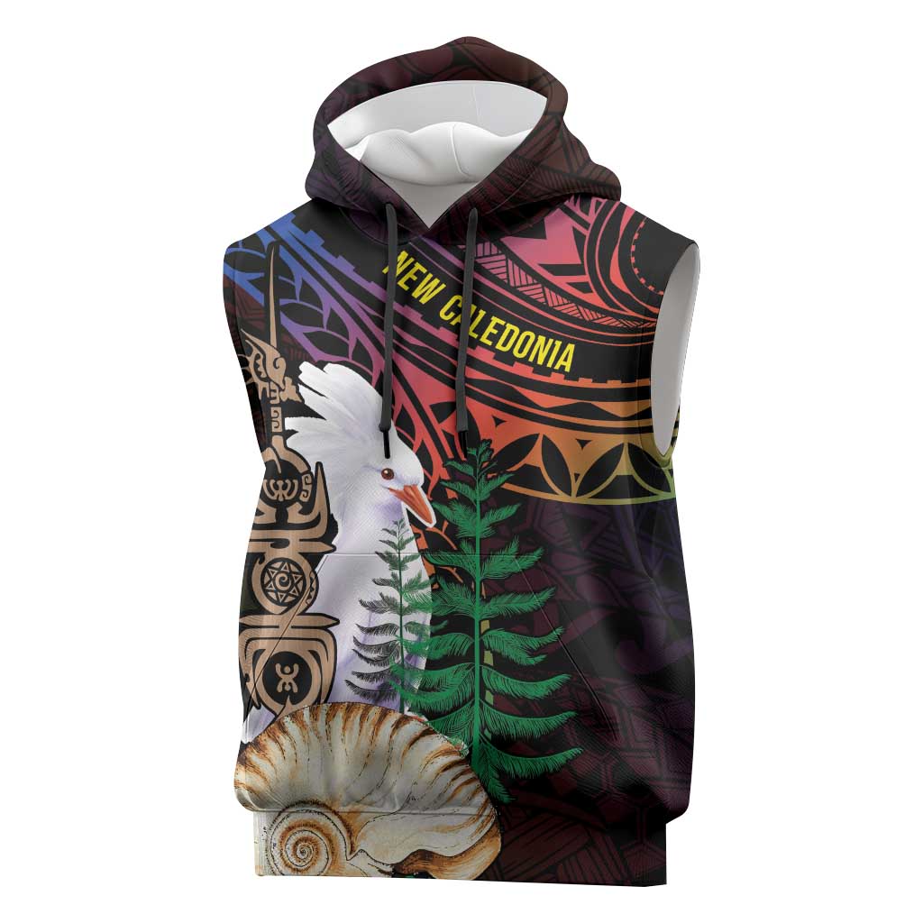 New Caledonia Kanaky Personalized Sleeveless Hoodie Kagu Bird Emblem LT7 Black - Polynesian Pride
