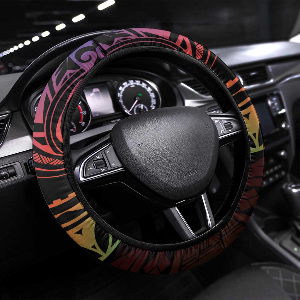 New Caledonia Kanaky Steering Wheel Cover Kagu Bird Emblem LT7 Universal Fit Black - Polynesian Pride