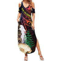 New Caledonia Kanaky Personalized Summer Maxi Dress Kagu Bird Emblem LT7 Women Black - Polynesian Pride